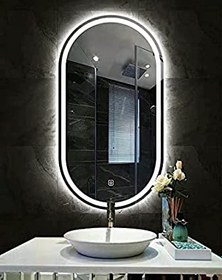 تصویر آینه بک لایت و رینگ لایت دوکله گرد 50 * 70 (بیضی - کپسولی) روشویی سرویس بهداشتی و اینه کنسول - سفید 
