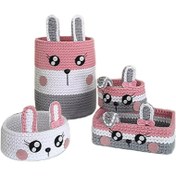 تصویر سبد قلاب بافی تریکو مدل ۲ مجموعه ۴ عددی خرگوشی 