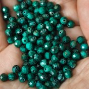 تصویر مهره سنگ مالاکیت کنگو4میل تراش جواهری اصل معدنی سوراخ دار 