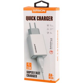 تصویر شارژر دیواری فست شارژ Arson AN-W3A QC3.0 3A 15W + کابل آیفونی Arson AN-W3A QC3.0 3A 15W Fast Wall Charger With Lightning Cable