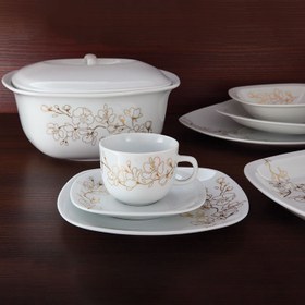 تصویر سرویس چینی زرین 12 نفره کامل شکوفه گیلاس (98 پارچه) Zarin Iran Quattro ShekufeGilas 98 Pieces Porcelain Dinnerware Set