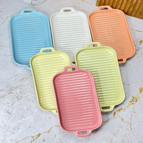 تصویر گریل رنگی مستطیل جنس چینی _ قابل استفاده فر و مایکروفر