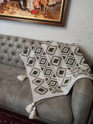 تصویر شال مبل پانج دست‌ساز ۱۴۰×۱۷۰ سانتی‌متر بافت برجسته و شیک برای کاناپه و مبلمان - سبز 