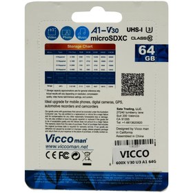 تصویر رم میکرو 64 گیگ ویکومن Vicco Man Final 600x Plus U3 V30 A1 90MB/s Vicco Man Final 600x Plus U3 V30 A1 90MB/s Memory Card