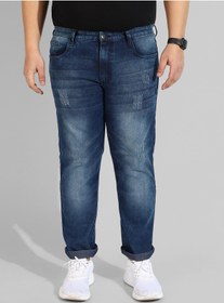 تصویر جین مردانه کلاسیک آبی با شستشوی متوسط و فیت معمولی برند instafab plus Men's Classic Blue Medium-Washed Regular Fit Denim Jeans