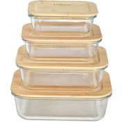 تصویر ظرف نگهدارنده یونیک مدل 1407 مجموعه ۴ عددی درب بامبو 