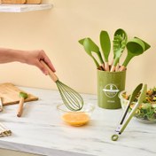 تصویر سرویس کفگیر ملاقه سیلیکون 12 پارچه کاراجا الیت سبز 