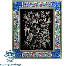 تصویر تابلو قلمزنی برجسته با طرح گل و مرغ 