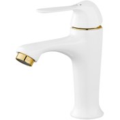 تصویر شیر روشویی کاویان مدل میشکا رنگ سفید و طلایی 