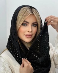 تصویر شال قلاب بافی رینگی سه رنگ شیک 