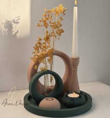 تصویر ست دکوری و تزیینی جلو مبلی سبز زمرد-قهوه ای 