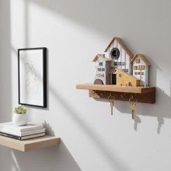تصویر جاکلیدی دیواری چوبی نقره و طلایی مدل دهکده آرام Handmade Silver & Gold Village Wooden Key Holder - Calm Village Model