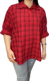 تصویر شومیز مخمل کبریتی چهارخونه قرمز red-plaid-corduroy-velvet-shirt