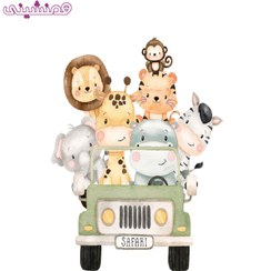 تصویر استند رومیزی تزیینی تم حیوانات جنگل و ماشین سافاری 