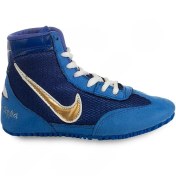 تصویر کفش کشتی بچه گانه ساقدار طرح نایک تک گام TKM | آبی/سفید 