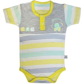 تصویر لباس زیر دکمه دار (بادی) آستین کوتاه نوزاد طرح فیل به آوران Behavaran Elephant Behavaran Elephant Baby Short Sleeve Bodysuit