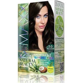 تصویر کیت رنگ مو بدون آمونیاک Maxx Deluxe سری Natural Beauty شماره 3.0 پایه رنگ قهوه ای تیره 