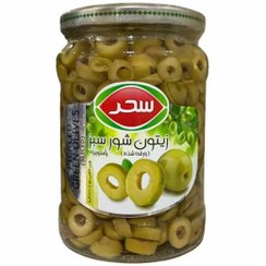 تصویر زیتون شور سبز ورقه شده سحر 63 گرم 