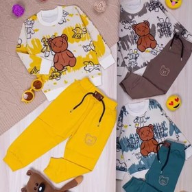 تصویر ست بلوز و شلوار پسرانه طرح خرس رنگبندی شاد 