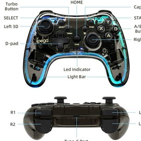 تصویر دسته بازی ای پگا بلوتوثی مدل IPega PG-9228 IPEGA 9228 RGB GAMEPAD WITH SMARTPHONE HOLDER ANDROID/IOS/PS4/SWITCH