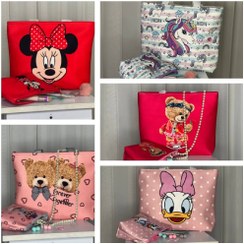 تصویر ست کیف دخترانه ( کیف بزرگ و کیف آرایشی) 