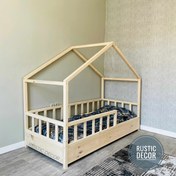 تصویر تخت خواب کودک و نوزاد روستیک دکور مدل کلبه ای سایز ۱۳۰*۷۰ و ۱۸۰*۸۰ قهوه ای 