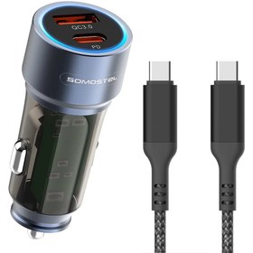 تصویر شارژر فندکی 38 وات سوموس تل مدل FAST CHARGE A86 به همراه کابل USB-C SOMOSTEL FAST CHARGE A86 38W CAR CHARGER WITH TYPE-C CABLE