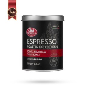 تصویر قهوه قوطی ساکوئلا saquella مدل اسپرسو دارک رست espresso dark roast وزن 250 گرم 