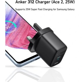 تصویر شارژر دیواری انکر مدل Anker 312 PPS A2642 UK توان 25 وات Anker 312 PPS A2642 UK 25W Wall Charger