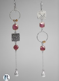 تصویر گوشواره نقره ۹۲۵ با سنگ اصل روبی زنانه Handmade silver earrings with ruby stone