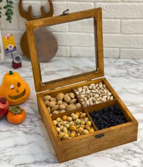 تصویر تی باکس چوبی 4 خانه مربعی 