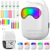 تصویر مینی پرینتر گربه رباتیک نورپردازی LED منحصر به فرد 7 رنگ زیبا مخصوص هدیه Thermal mini printer cat RGB