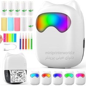 تصویر مینی پرینتر گربه رباتیک نورپردازی LED منحصر به فرد 7 رنگ زیبا مخصوص هدیه Thermal mini printer cat RGB