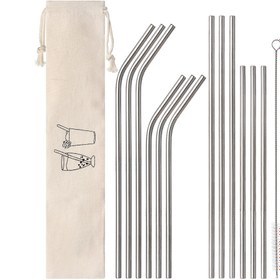 تصویر نی نوش مینیسو، مدل Portable Straw Set with Bag، استیل، 12 عدد 