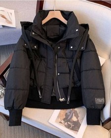 تصویر کاپشن امبوردی پینترستی زنانه؛ کاپشن کوتاه پفی گرم و سبک برای استایل زمستانی شیک 