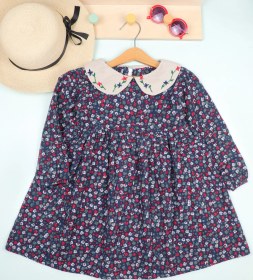 تصویر پیراهن دخترانه بهاری پشمی با یقه گلدوزی – سایز ۴ تا ۱۰ سال 