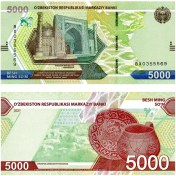 تصویر اسکناس 5000 سوم ازبکستان Uzbekistan 5,000 Sum Banknote, 2021