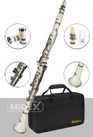 تصویر کلارینت MK 404 حرفه ای چپ 4 حلقه یادداشت و لوازم جانبی کامل میدکس Midex 