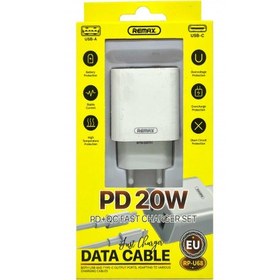 تصویر شارژر دیواری فست شارژ Remax RP-U68 2Port 3A PD3.0 QC3.0 20W + کابل آیفونی 
