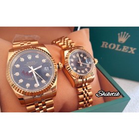 تصویر ساعت مچی ست مردانه و زنانه ROLEX مدل OYSTER PERPETUAL DATEJUST ( اورجینال - قاب طلا) - مردانه طلایی صفحه مشکی ROLEX WATCH (superlative chornometer officially certified)OYSTER PERPETUAL DATEJUST