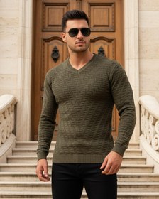 تصویر بافت مردانه زیتونی یقه هفت Seria مدل 1987 