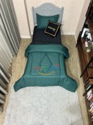 تصویر روتختی یک و نیم نفره هتلی مشکی و سبزیشمی کد H473 ارزانچی 