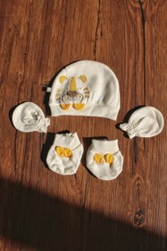 تصویر ست کلاه و دستکش و پاپوش نوزادی پاپو مدل ببر کد 15139 