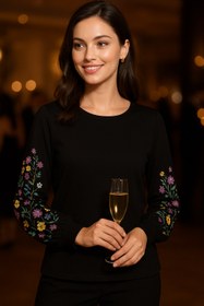 تصویر بلوز آستین بلندگلایل - مشکی 