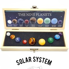 تصویر پک سنگ های طبیعی منظومه شمسی با جعبه چوبی 