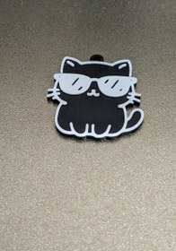 تصویر جاکلیدی گربه عینک آفتابی - سیاه / سیاه Cat Wearing Sunglasses Keychain