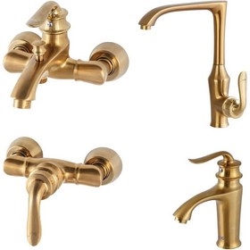 تصویر شیر کی آی جی - KIG - مدل آیریس - طلایی مات / ست 4 تیکه KIG FAUCET - IRIS MODEL