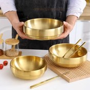 تصویر کاسه دو جداره استیل طلایی - قطر۱۹سانت 