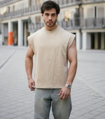 تصویر تیشرت کاور آستین حلقه ای چاپ دار مردانه | تیشرت وست | کرم 