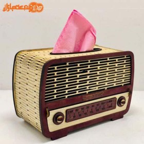 تصویر جعبه دستمال کاغذی چوبی مدل رادیو قدیمی ا جا دستمال کاغذی جا دستمال کاغذی